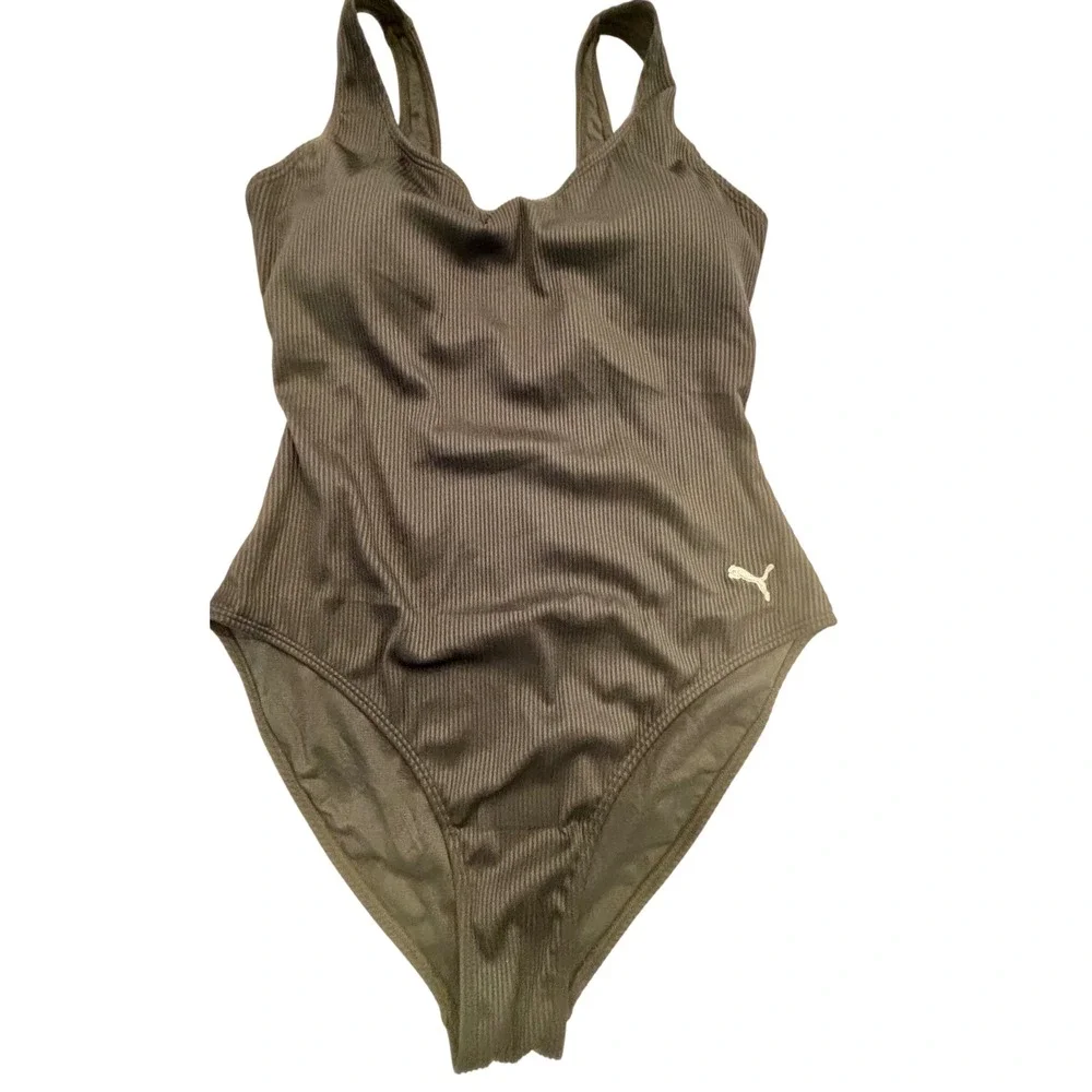 Puma XL One Piece Swimsuit Womens Black Ribbed UPF 50+ Chlorine Resistant